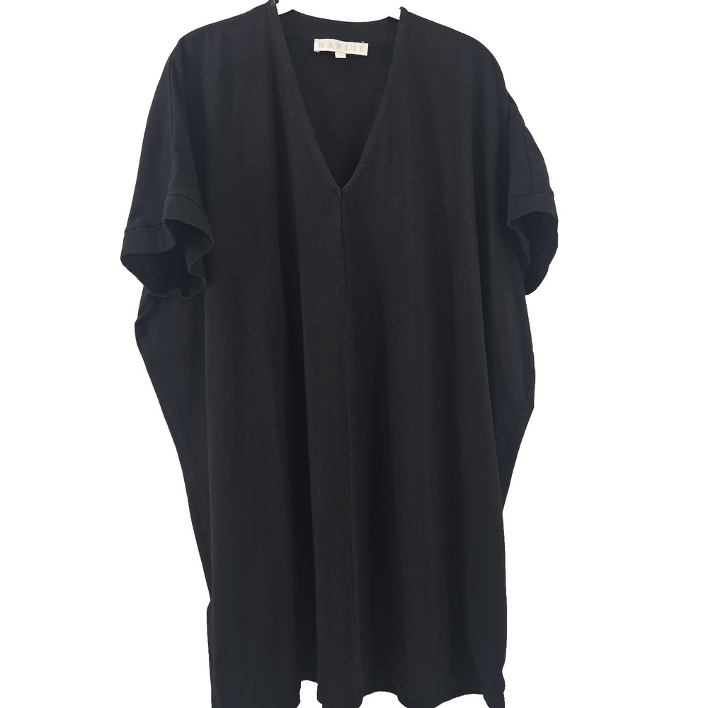 Karlie Women's Large Black Jersey Cotton Short Sleeve V-neck Tunic Top